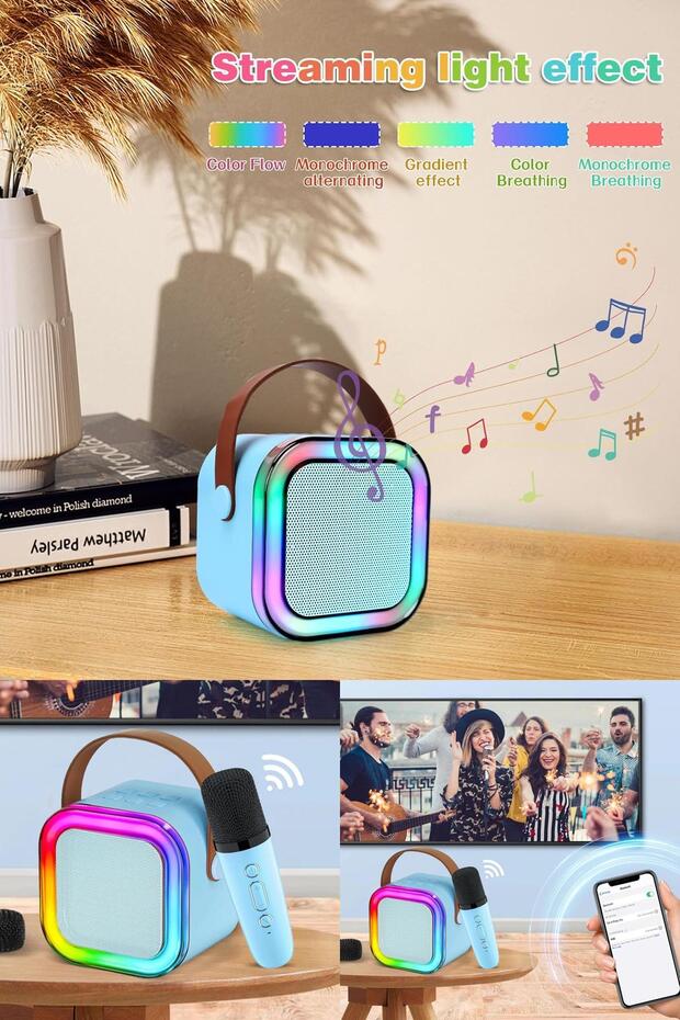 Eğlenceyi Yanınızda Taşıyın LED Işıklı Bluetooth Hoparlör ve Kablosuz Mikrofon Setiyle Karaoke Keyfi - 1