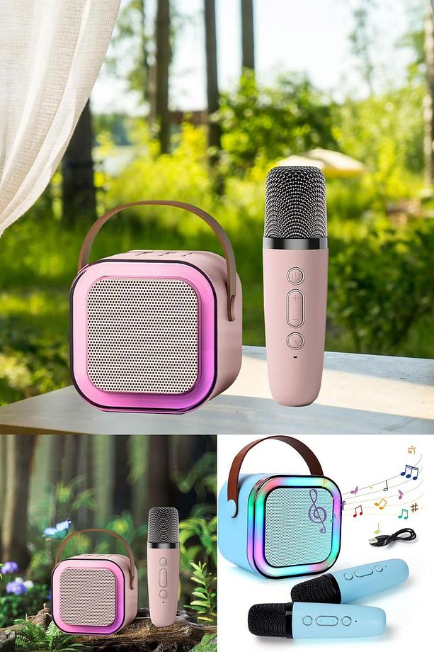 Eğlenceyi Yanınızda Taşıyın LED Işıklı Bluetooth Hoparlör ve Kablosuz Mikrofon Setiyle Karaoke Keyfi - 3