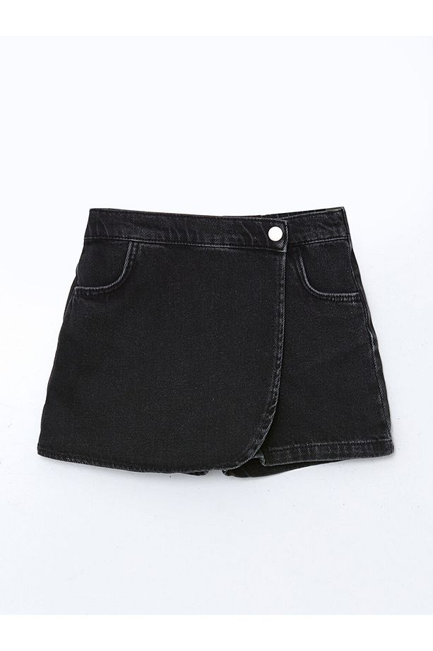 Siyah Beli Lastikli Kız Çocuk Jean Şort - 1