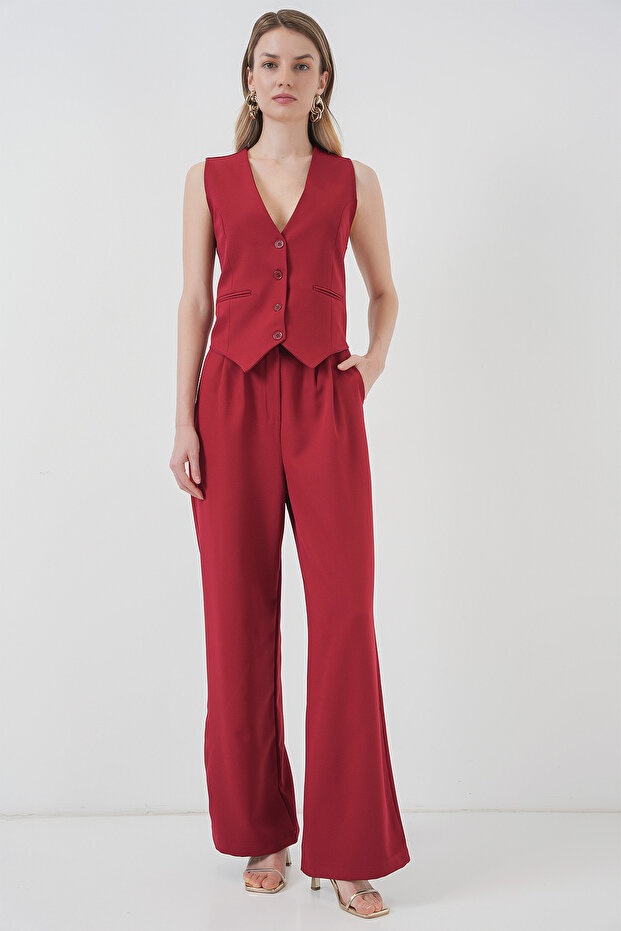 6709 Women's Vest and Pants Two-Piece Set - Burgundy
