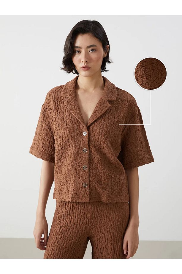LCW Vision Ekru Loose Fit Dokulu Kadın Gömlek - 3