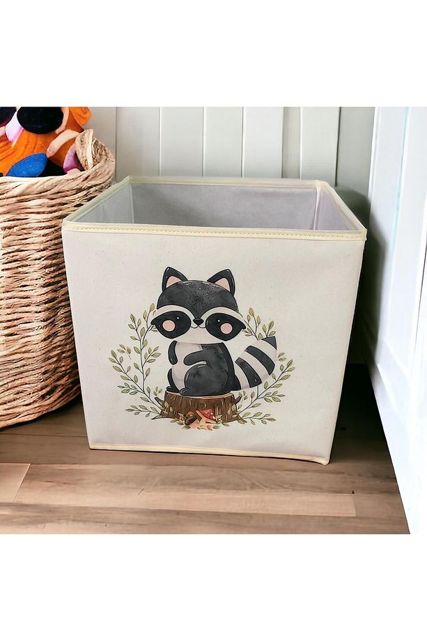 Rakun Desenli Kapaksız Oyuncak Çok Amaçlı Saklama Kutusu 30x30x30 - 2
