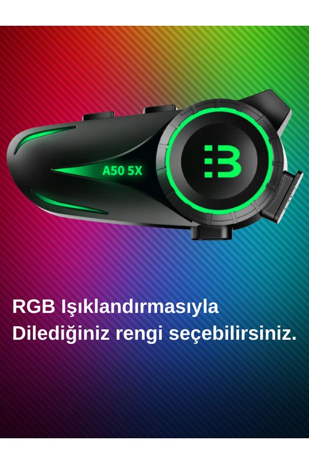 A50-5x Bluetooth V5.3 Motosiklet Kask Kulaklık Rgb İntercom Telsiz Seti Uyumlu - 4