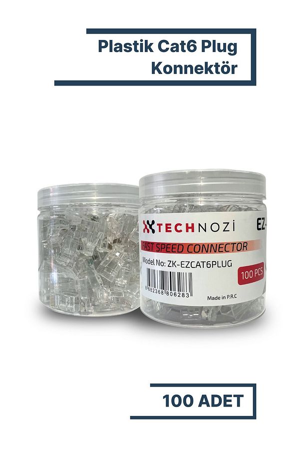 100 Adet Yeni Nesil (Delikli, Açık Uçlu) Cat6 EZ RJ45 Konnektör UTP Jack - 1