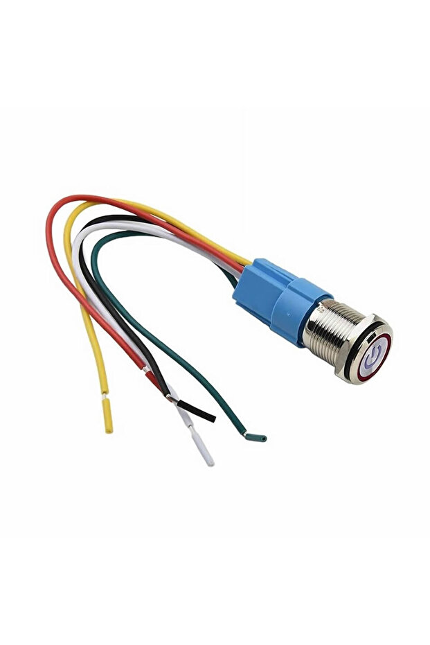 16mm Kırmızı Power Sembol Ledli Kablolu Push Tip Metal Button  Panel Montaj Düz Kafa NO NC DC - 6