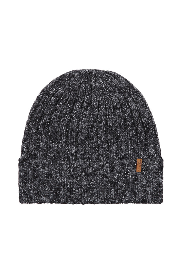 Czapka unisex czarna zimowa z logo, gładka, do codziennego użytku, akrylowa, z daszkiem. - 1
