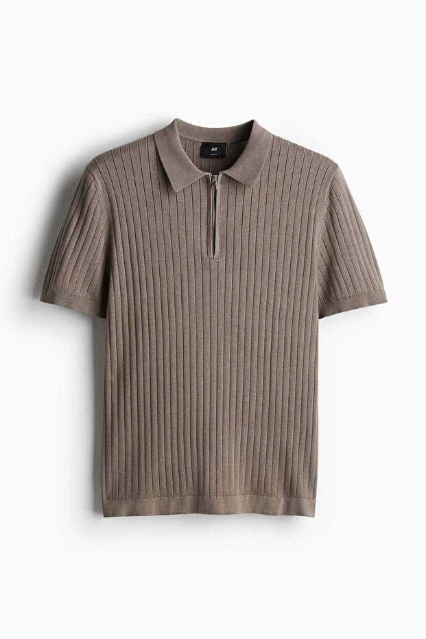 Slim Fit Rib-knit polo shirt