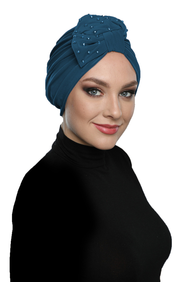 Crystal Fan Stone Embroidered Double Sided Lined Oil Ready Hijab Hijab Evening Dress Bonnet