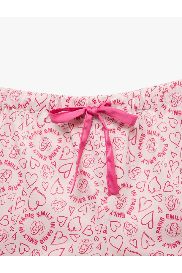 Emily in Paris Lisanslı Kalpli Saten Şort Pijama Altı - 7