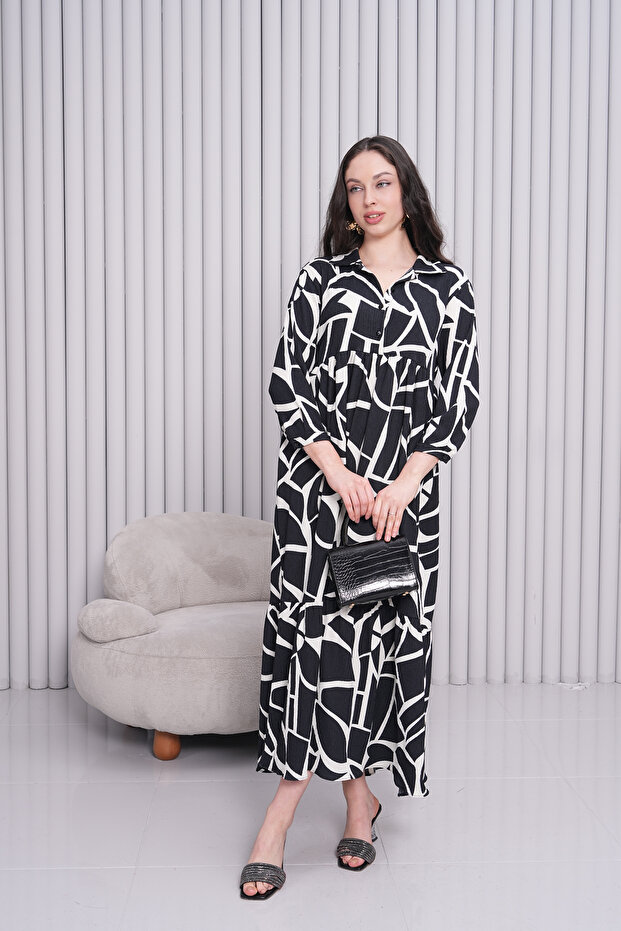 Women's Shirt Collar Buttoned Long Woven Dress