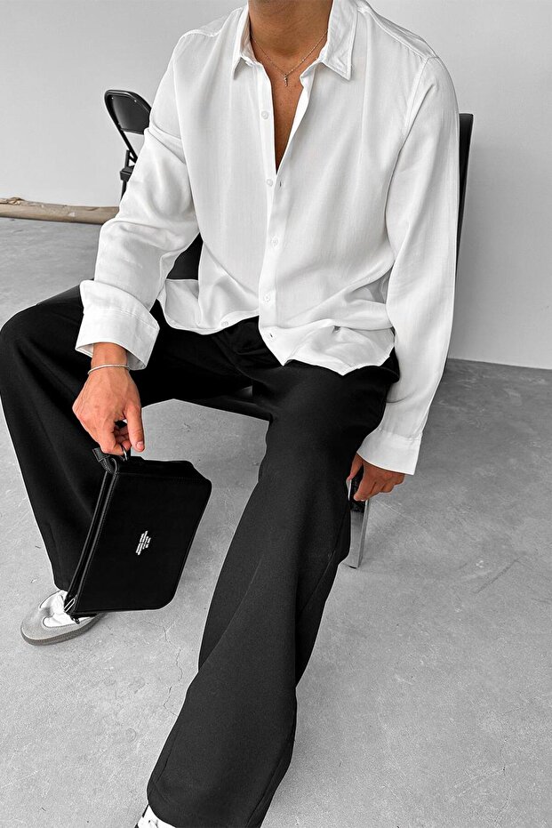 قميص مريح أساسي من قماش الليوسيل الأبيض - 1