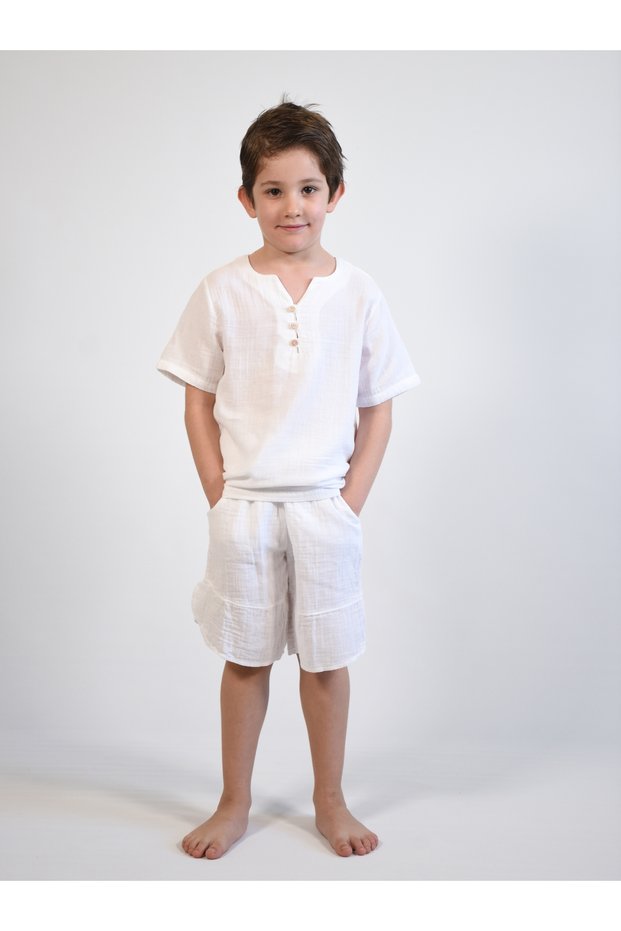 V-Neck Muslin Shirt and Shorts Set