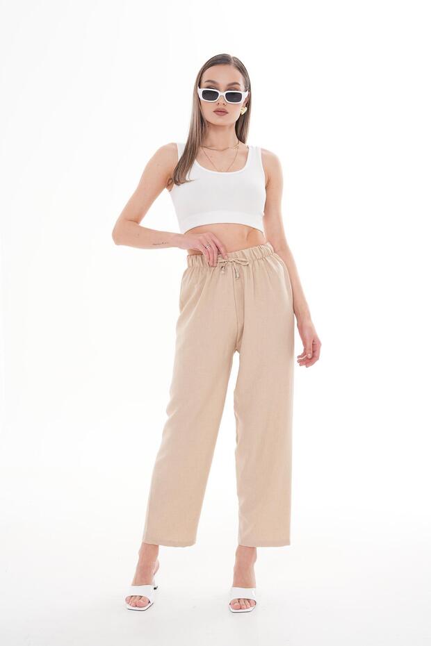 Women's Rope Detailed Sofia Linen Trousers 250008 -