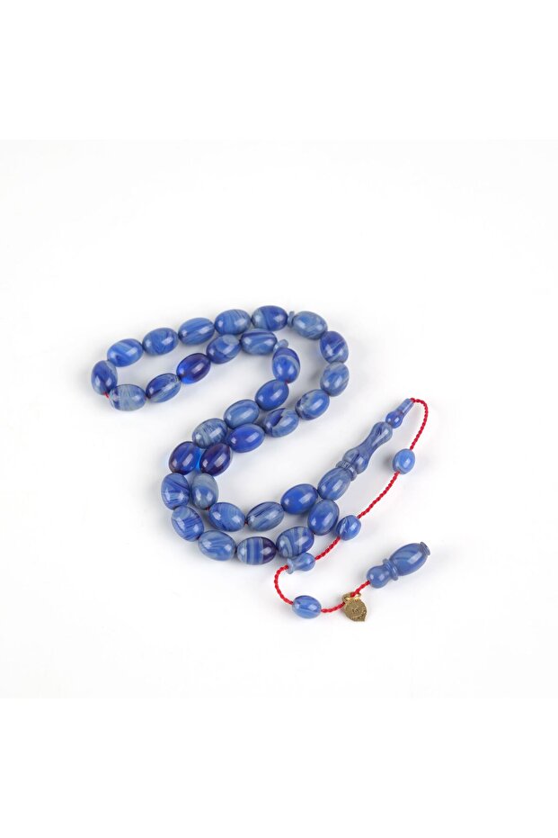 Pressed amber white cut 8x11mm rosary -parliament blue