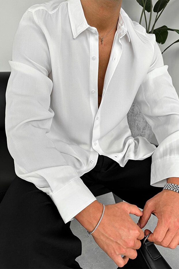 قميص مريح أساسي من قماش الليوسيل الأبيض - 2