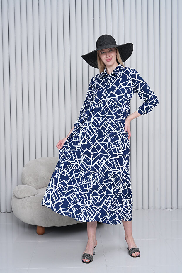 Women's Shirt Collar Buttoned Long Woven Dress