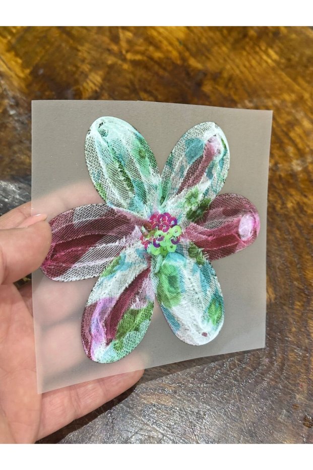 Iron-On 3D Flower Transfer Print Arma 11X11 cm Pink