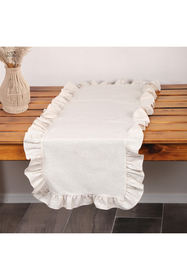 Linen Cream Ruffle Runner Tablecloth