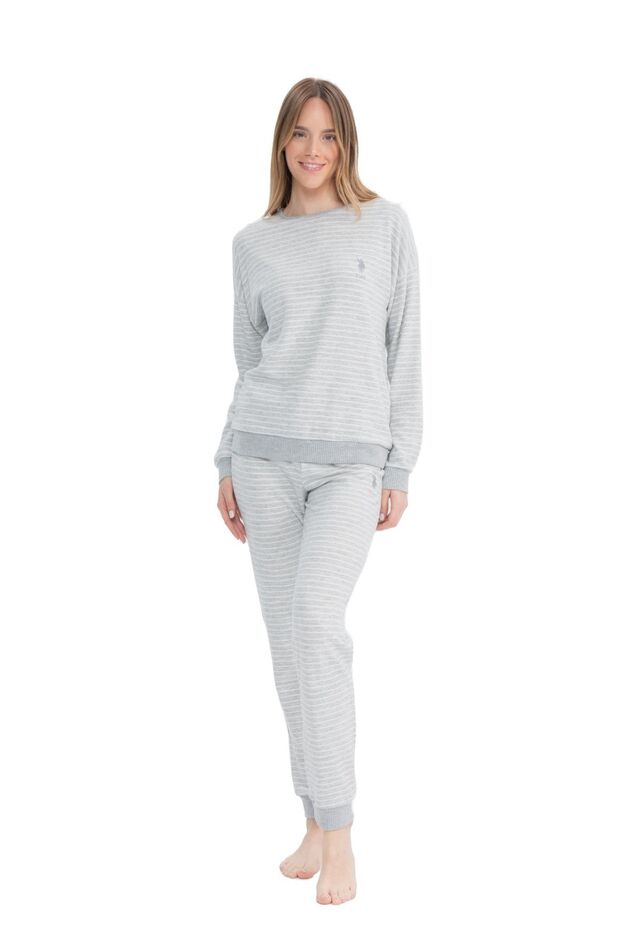 U.S. Polo Assn. 17082 Women's Gray Melange Long Sleeve Round Neck Pajama Set