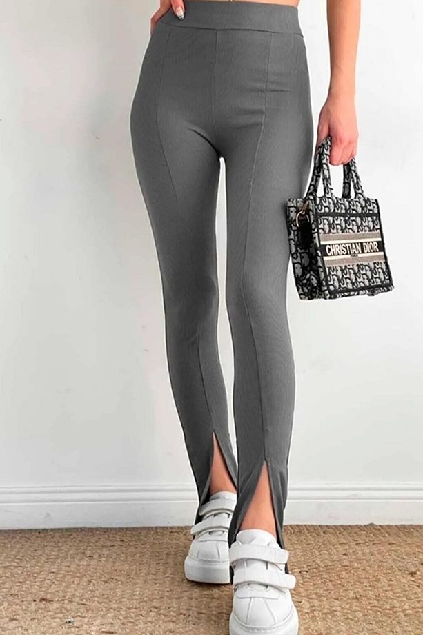 Kadın Fitilli 2li Set Ispanyol Paça ve Yırtmaçlı Tayt Pantalon 2 Adet - 4