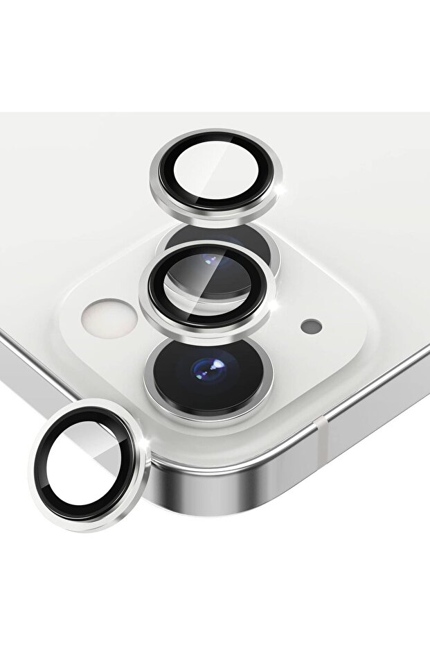 iPhone 13 6.1" /13 Mini 5.4" Camera Lens Protector, Aluminum Alloy Ring, Glass Cover, Silver