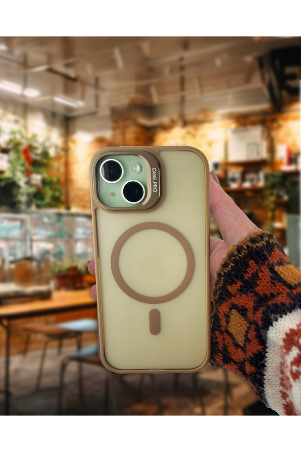 Apple iPhone 15 Compatible Case with Stand Matte Magsafe Metal Key Camera Lens Gift Nevada Case
