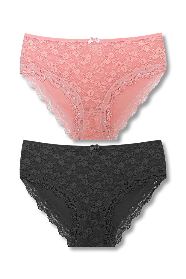2 Pack Cotton Lace Front High Waist Large Size Women's Panties