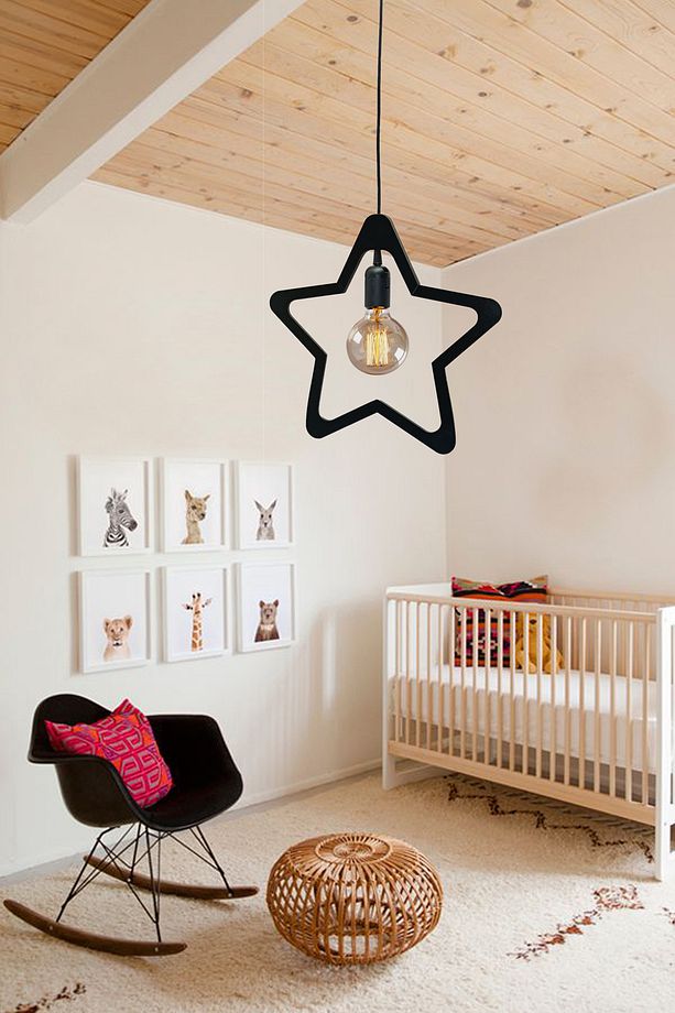 Star Yıldız Tekli Ahşap Avize Dekoratif Sarkıt Modern Rustik Lamba Cafe Salon Genç Çocuk Odası Avize - 4