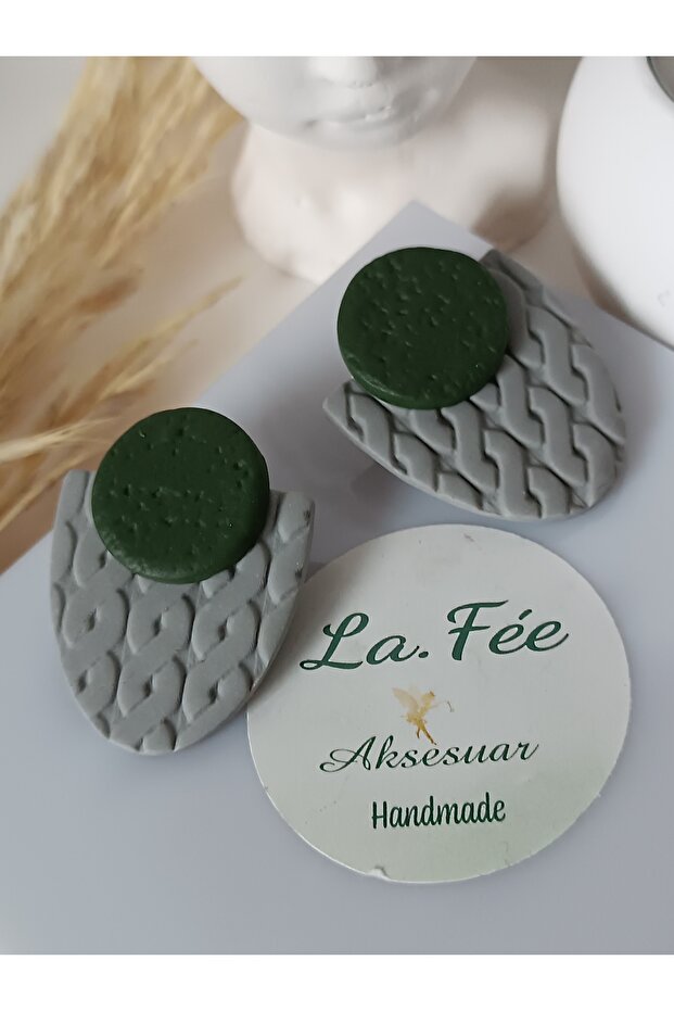 Khaki Green, Beige, Gray Polymer Earrings for Women - Steel Clay Handmade