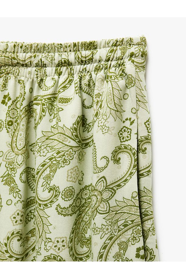 Viskon Beli Bağcıklı Desenli Düz Paça Pantolon - 3