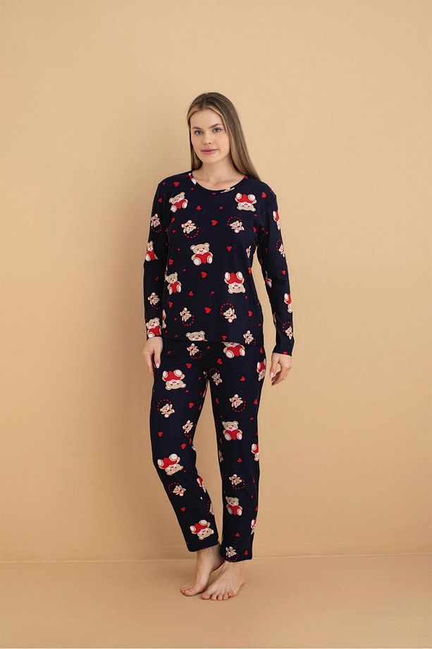 Yuvarlak Yaka Süet Pijama Takımı - 2