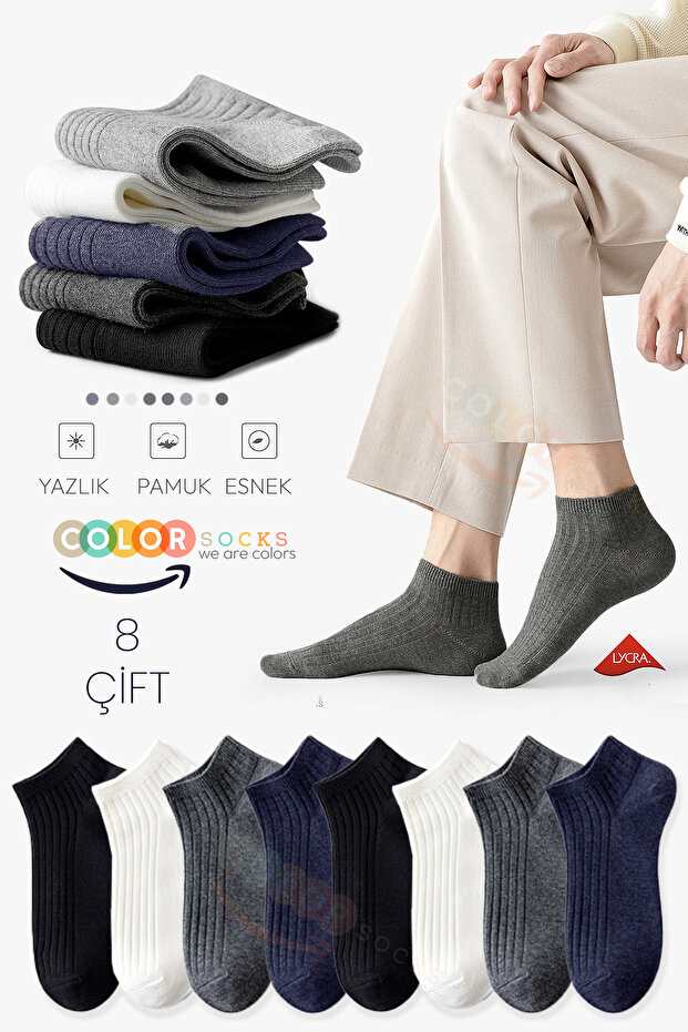8 Pairs Basic Derby Cotton Men's Booties Socks