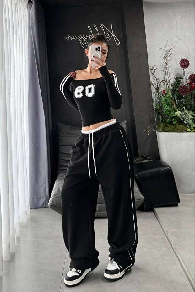 Oversize Çift Şeritli Eşofman Altı - 8