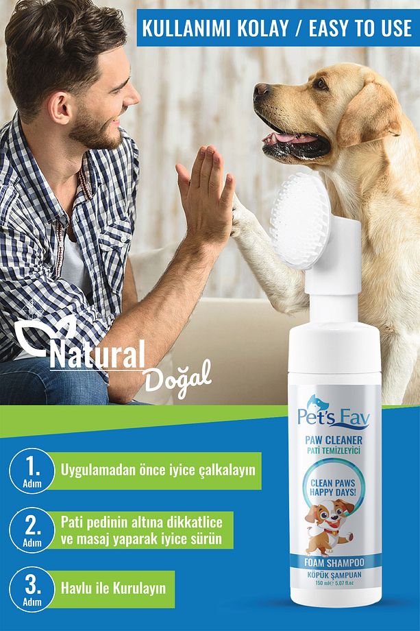 2'li Köpek Hızlı Pratik Pati Temizleme ve Bit Pire Kene Parazit Önleyici Kuru Köpük Şampuanı Seti - 5