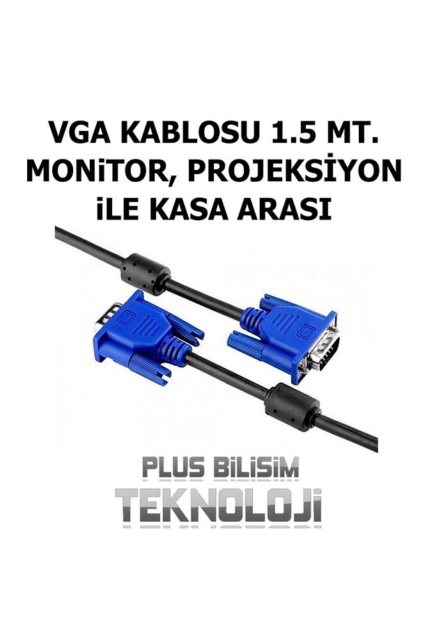OEM Vga Kablosu Ekran, LCD, Monitor, Projeksiyon, Görüntü Kablosu VGA 1.5 Metre Plus Bilişim - 5