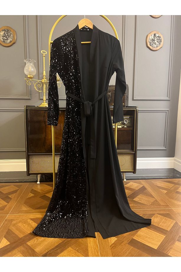Payetli Abaya - siyah - 1