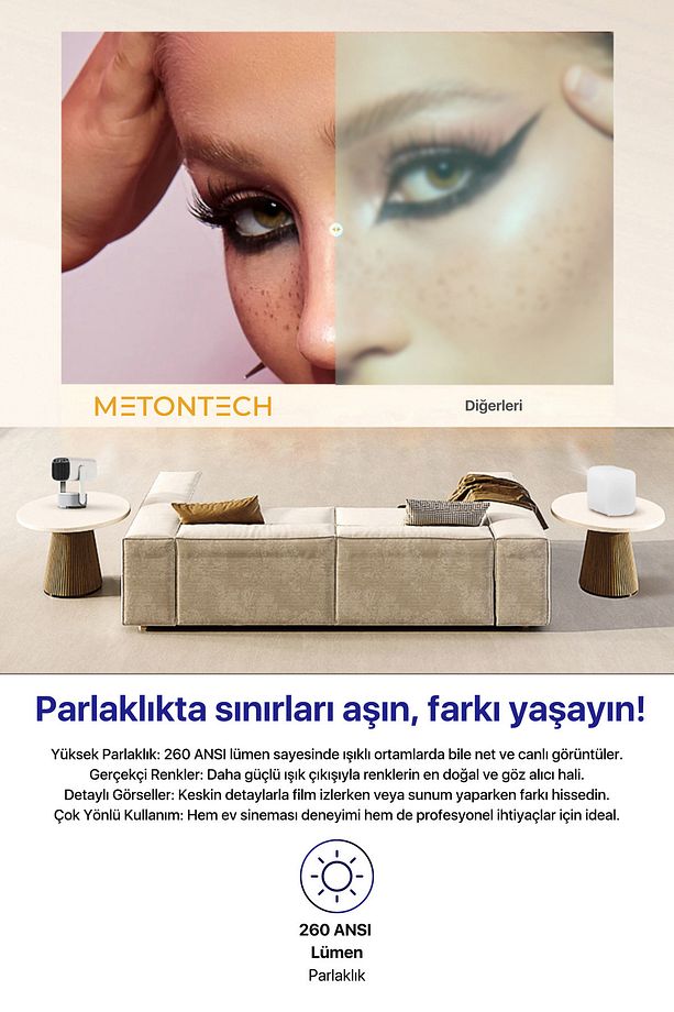 Powerbankli Kompakt Taşınabilir Projeksiyon 4K/1080P Dahili Android, WiFi, Bluetooth RGB Led - 4