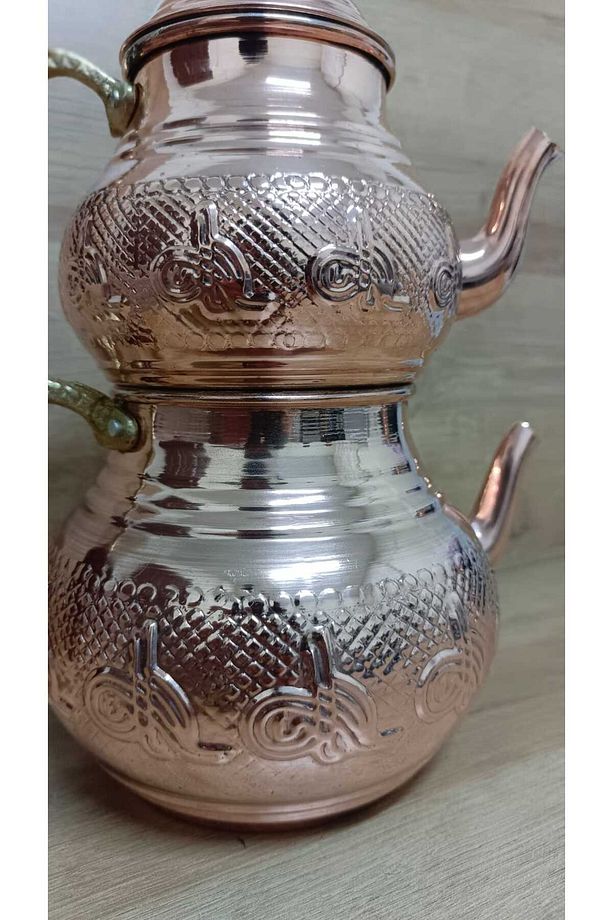 Sebe Home  Bakır  ORTA BOY  TUĞRA DESENLİ  Çaydanlık Seti - 7