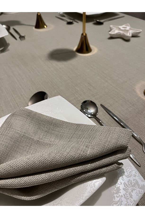 Polyester Keten Linen Dertsiz Masa Örtüsü Taş Rengi + 6 Peçete - 4