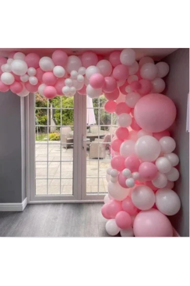 100 Pcs Pink-White Balloon Set