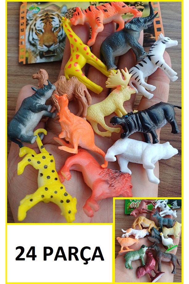 Hayvan Seti 24lü Vahşi Çiftlik Hayvanları 2 Paket Oyuncak Geyik Köpek Aslan Kaplan Zürafa Kaz - 6