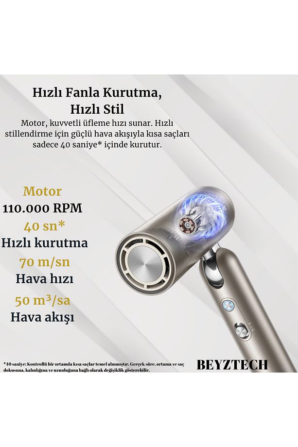 110.000 RPM Motor Düşük Gürültülü Çalışma 40-sn Kurutma 3 Katlanabilir Form Zahmetsiz Saklama - 4