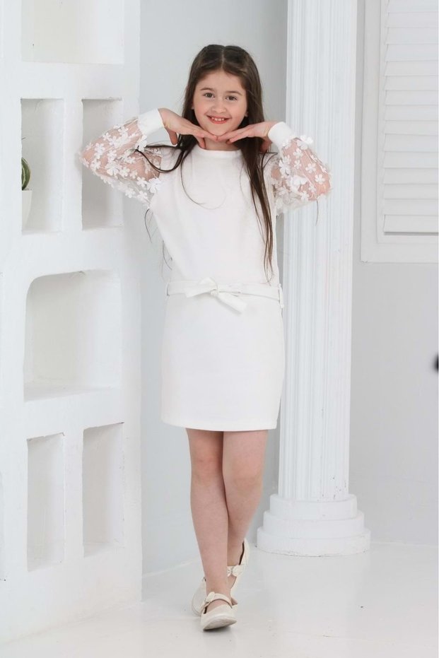 Girl's Daisy Crepe Dress Mnk0606 White