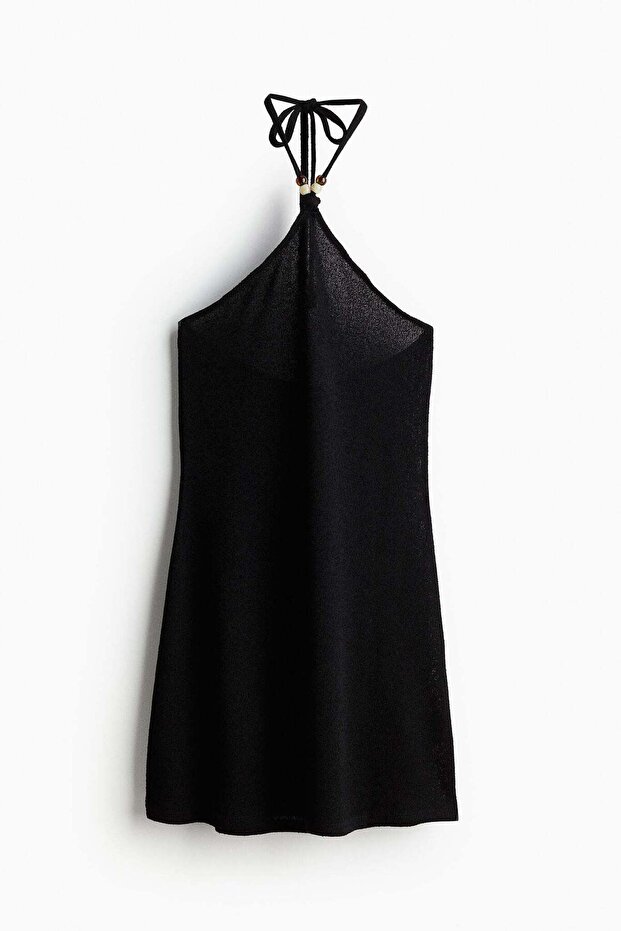 Bead-detail halterneck dress