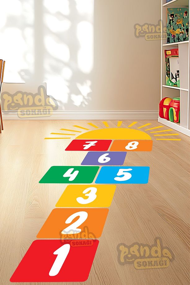 Çocuklar İçin Eğitici Gökkuşağı Renkleri ve Güneş Temalı Sek Sek Oyunu Sticker, Okul Kreş Anasınıfı - 3