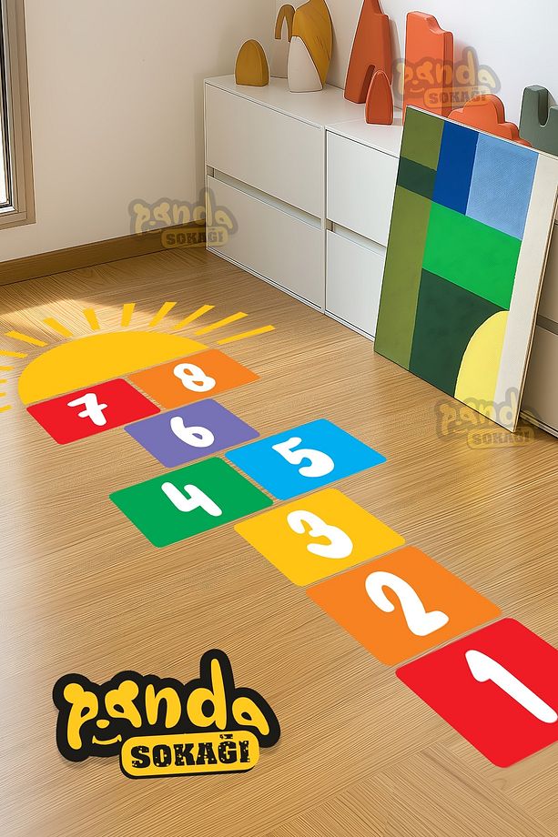 Çocuklar İçin Eğitici Gökkuşağı Renkleri ve Güneş Temalı Sek Sek Oyunu Sticker, Okul Kreş Anasınıfı - 2