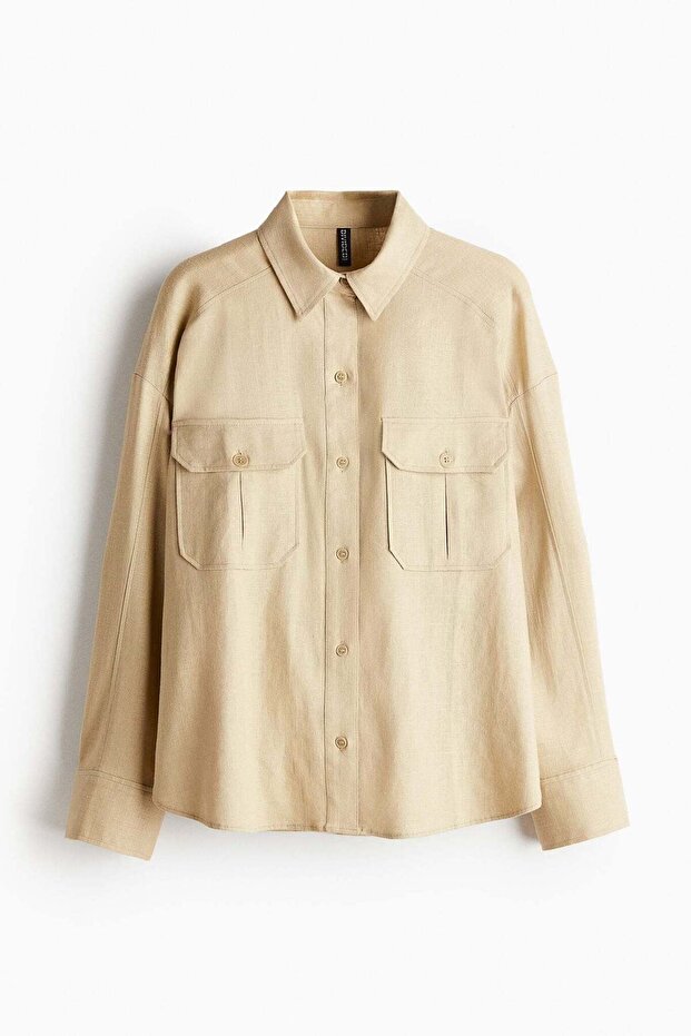 Oversized linen-blend cargo shirt