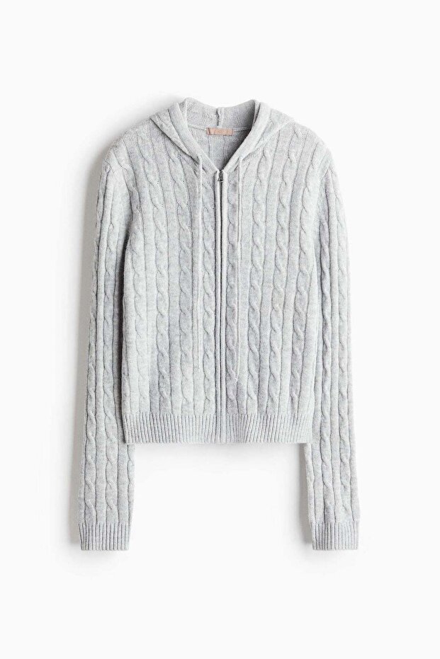 Cable-knit zip-through hoodie