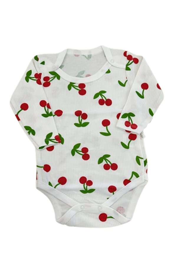 Cherry Printed Long Sleeved Girls' Bodysuit