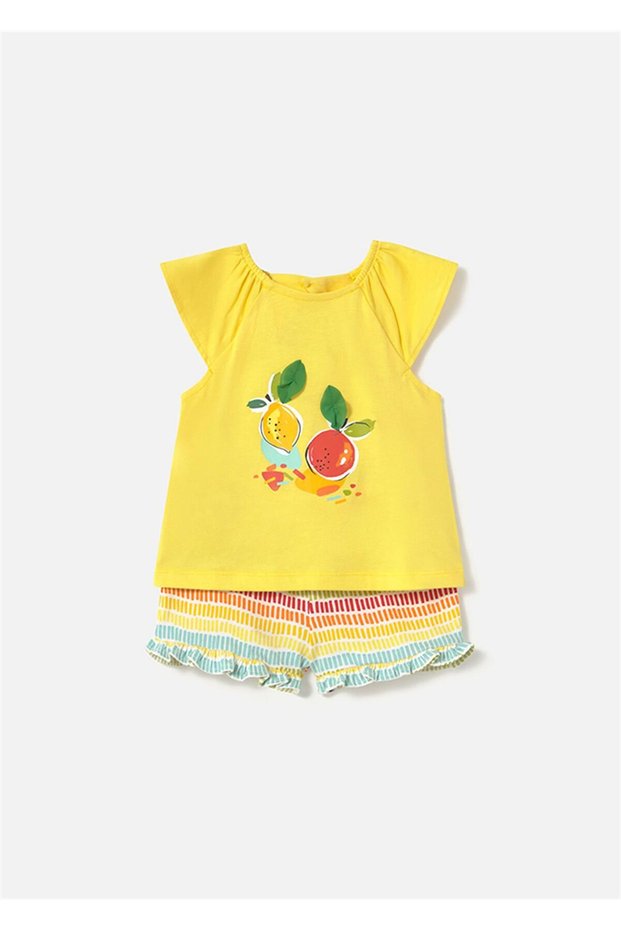 Yellow Baby Girl Printed T-Shirt and Shorts Set - 1233